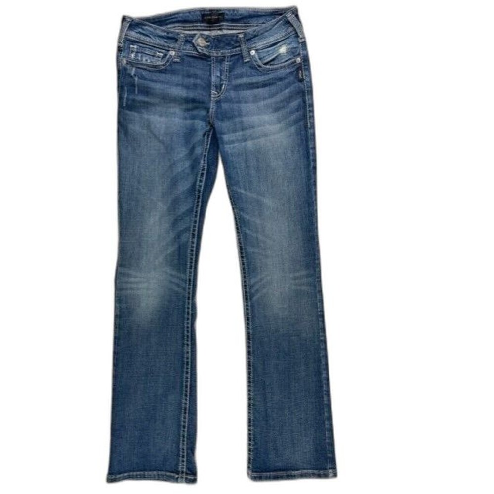 Silver Jeans  29x31 Women Jean Bootcut Stretch Low Rise Med Wash Light Distress